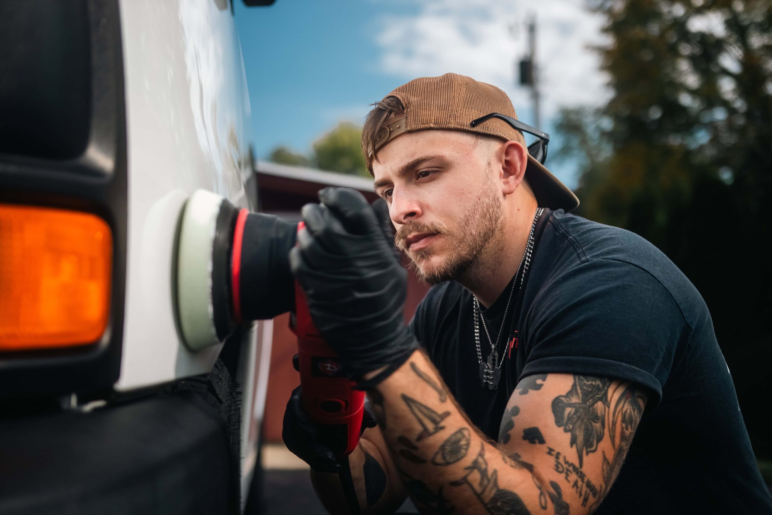 Mobile Auto Detailer in medina Ohio detailing a vehicle